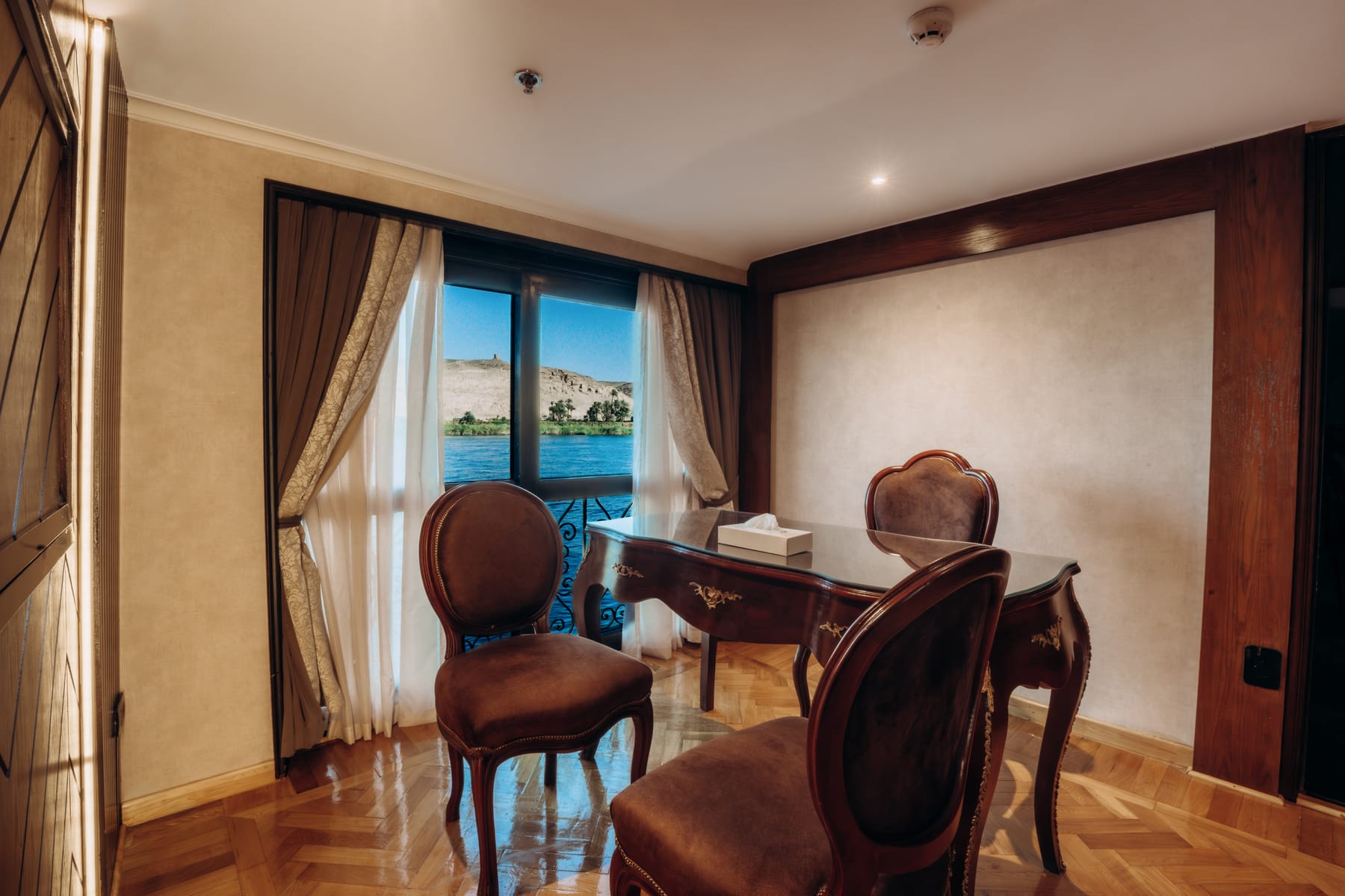 Royal Suite desk and Nile windows, M/S City and Sea Adonis