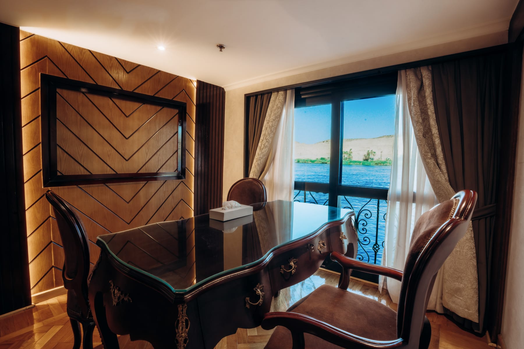 Royal Suite desk with Nile view, M/S City and Sea Adonis