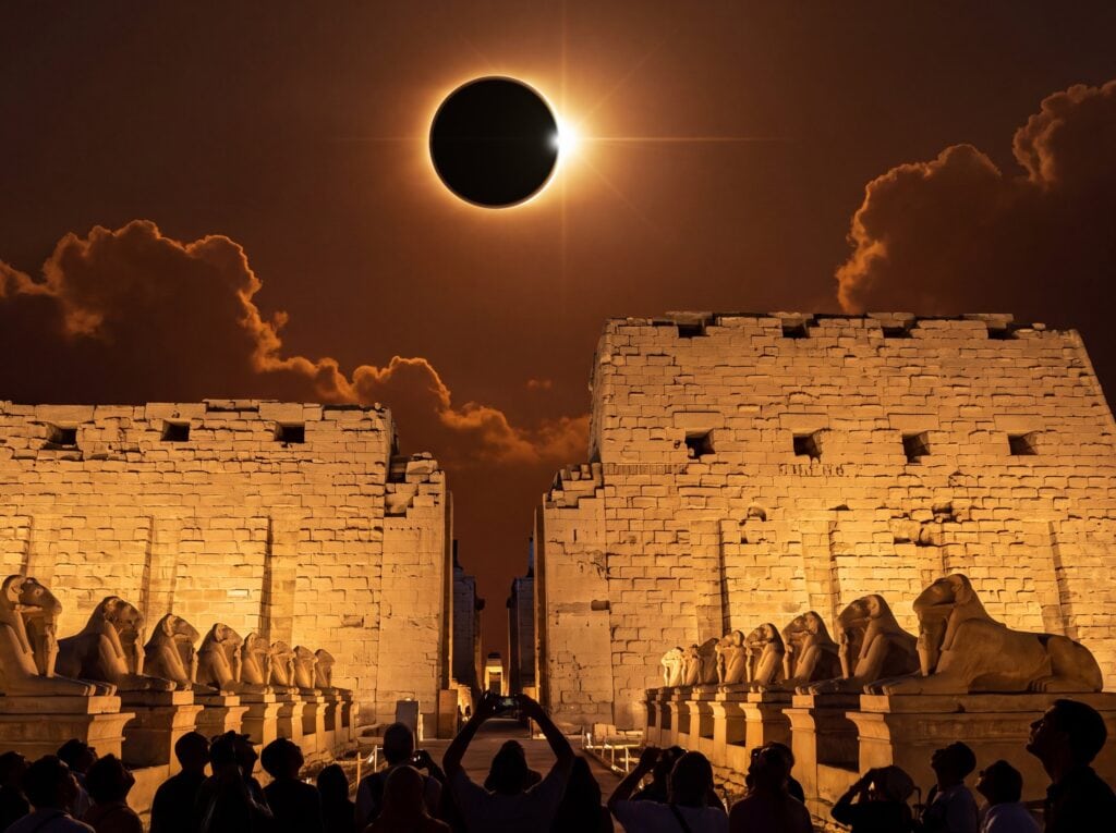 Eclissi solare totale in pieno sopra Luxor